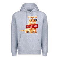 Heather Grey hug life kitty cat Premium Hoodie - linhVisuals