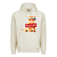 Oatmeal Heather hug life kitty cat Premium Hoodie - linhVisuals