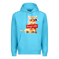 Ocean Blue hug life kitty cat Premium Hoodie - linhVisuals