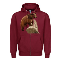 Burgundy California Grizzly Bear Zipper Hoodie - RanaPortraitStore
