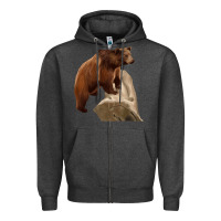Charcoal Heather California Grizzly Bear Zipper Hoodie - RanaPortraitStore