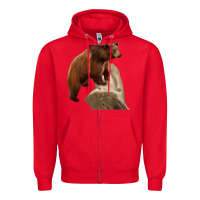 Red California Grizzly Bear Zipper Hoodie - RanaPortraitStore