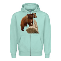 Seafoam California Grizzly Bear Zipper Hoodie - RanaPortraitStore