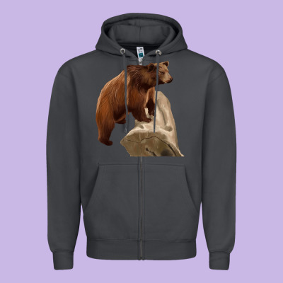 California Grizzly Bear Zipper Hoodie Designed By Ranaportraitstore