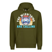 Army Green skiing t  shirt ski goggles cat the meowtains are calling skier winter Premium Hoodie - linhVisuals