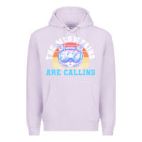 Lilac skiing t  shirt ski goggles cat the meowtains are calling skier winter Premium Hoodie - linhVisuals