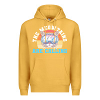Mustard skiing t  shirt ski goggles cat the meowtains are calling skier winter Premium Hoodie - linhVisuals