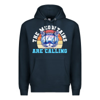 Navy skiing t  shirt ski goggles cat the meowtains are calling skier winter Premium Hoodie - linhVisuals