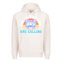 Pale Pink skiing t  shirt ski goggles cat the meowtains are calling skier winter Premium Hoodie - linhVisuals