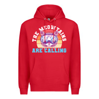 Red skiing t  shirt ski goggles cat the meowtains are calling skier winter Premium Hoodie - linhVisuals