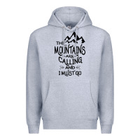 Heather Grey the mountains are calling and i must go   black Premium Hoodie - linhVisuals