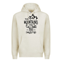 Oatmeal Heather the mountains are calling and i must go   black Premium Hoodie - linhVisuals