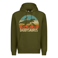 Army Green daddy dinosaur daddysaurus 3 three kids xmas christmas gift t shirt Premium Hoodie - linhVisuals