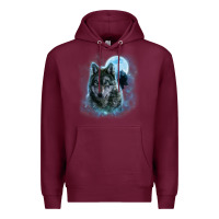 Burgundy t shirt, grey wolf hunting ground, icy moon, forest, galaxy Premium Hoodie - linhVisuals