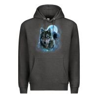 Charcoal Heather t shirt, grey wolf hunting ground, icy moon, forest, galaxy Premium Hoodie - linhVisuals
