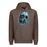 Coffee t shirt, grey wolf hunting ground, icy moon, forest, galaxy Premium Hoodie - linhVisuals