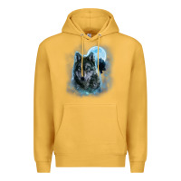 Mustard t shirt, grey wolf hunting ground, icy moon, forest, galaxy Premium Hoodie - linhVisuals