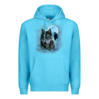 Ocean Blue t shirt, grey wolf hunting ground, icy moon, forest, galaxy Premium Hoodie - linhVisuals