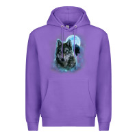 Purple t shirt, grey wolf hunting ground, icy moon, forest, galaxy Premium Hoodie - linhVisuals