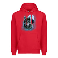 Red t shirt, grey wolf hunting ground, icy moon, forest, galaxy Premium Hoodie - linhVisuals