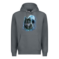 Rock t shirt, grey wolf hunting ground, icy moon, forest, galaxy Premium Hoodie - linhVisuals