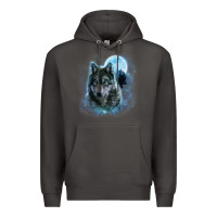Smoke t shirt, grey wolf hunting ground, icy moon, forest, galaxy Premium Hoodie - linhVisuals
