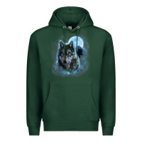 Sports Green t shirt, grey wolf hunting ground, icy moon, forest, galaxy Premium Hoodie - linhVisuals