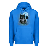 True Royal t shirt, grey wolf hunting ground, icy moon, forest, galaxy Premium Hoodie - linhVisuals