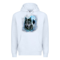 White t shirt, grey wolf hunting ground, icy moon, forest, galaxy Premium Hoodie - linhVisuals