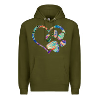 Army Green dog paw print tie dye rainbow dog lover rescue retro 70s t shirt Premium Hoodie - linhVisuals
