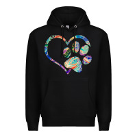 Black dog paw print tie dye rainbow dog lover rescue retro 70s t shirt Premium Hoodie - linhVisuals