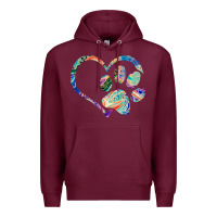 Burgundy dog paw print tie dye rainbow dog lover rescue retro 70s t shirt Premium Hoodie - linhVisuals