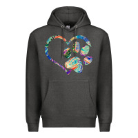 Charcoal Heather dog paw print tie dye rainbow dog lover rescue retro 70s t shirt Premium Hoodie - linhVisuals