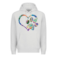 Dove Grey dog paw print tie dye rainbow dog lover rescue retro 70s t shirt Premium Hoodie - linhVisuals