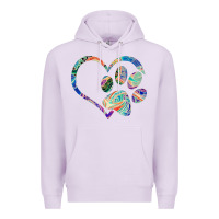 Lilac dog paw print tie dye rainbow dog lover rescue retro 70s t shirt Premium Hoodie - linhVisuals