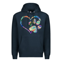 Navy dog paw print tie dye rainbow dog lover rescue retro 70s t shirt Premium Hoodie - linhVisuals