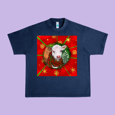Christmas Hereford Calf Urban Heavy Tee Designed By Lillyallendesigns