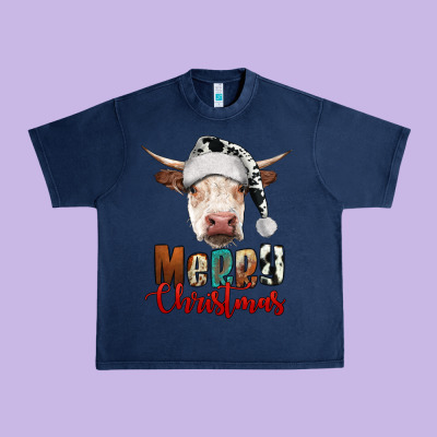 Merry Christmas Hereford Cow Urban Heavy Tee Designed By Ranaportraitstore