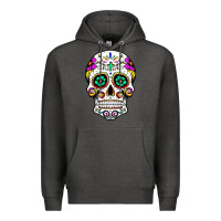 Charcoal Heather sugar skull Premium Hoodie - linhVisuals