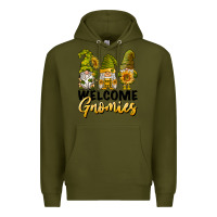 Army Green welcome gnomies sunflowers Premium Hoodie - BarkalooDesign