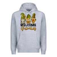Heather Grey welcome gnomies sunflowers Premium Hoodie - BarkalooDesign