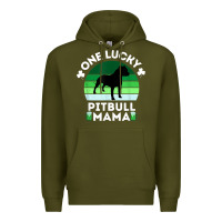 Army Green funny st patrick's day one lucky pitbull mama pitbulldog t shirt Premium Hoodie - linhVisuals