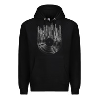 Black vinyl record cityscape Premium Hoodie - linhVisuals