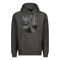 Charcoal Heather vinyl record cityscape Premium Hoodie - linhVisuals