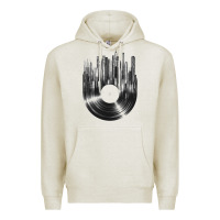 Oatmeal Heather vinyl record cityscape Premium Hoodie - linhVisuals