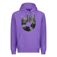 Purple vinyl record cityscape Premium Hoodie - linhVisuals