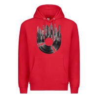 Red vinyl record cityscape Premium Hoodie - linhVisuals