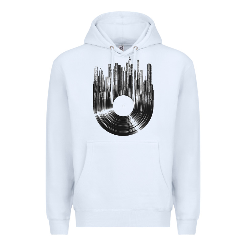 Vinyl Record Cityscape Premium Hoodie by linhVisuals | Teevron