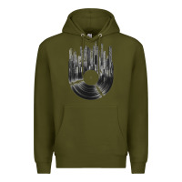 Army Green vinyl record cityscape Premium Hoodie - linhVisuals