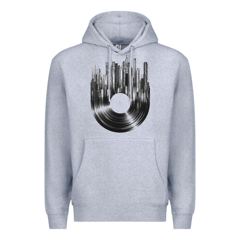 Vinyl Record Cityscape Premium Hoodie by linhVisuals | Teevron